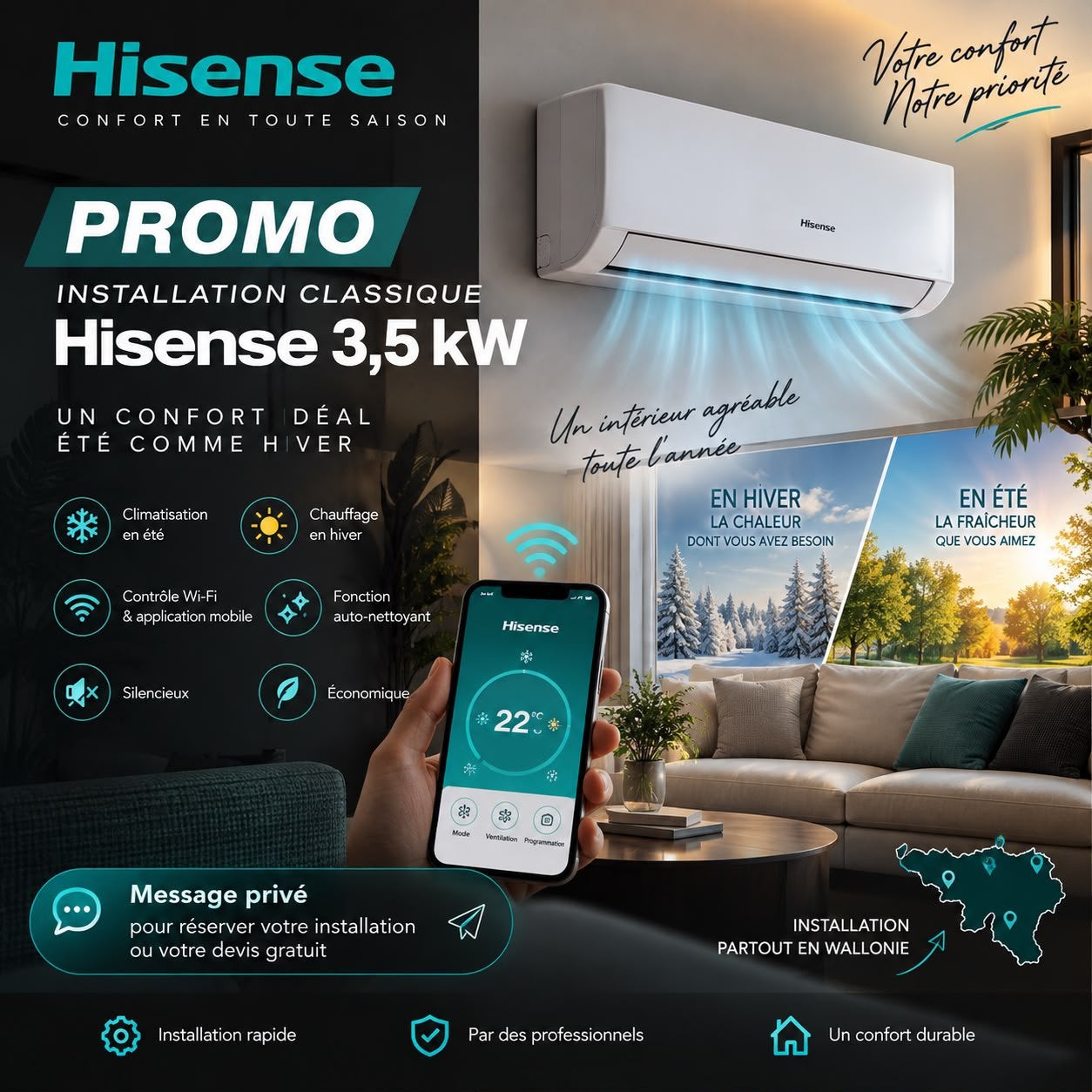 PROMO – climatisation réversible, Neuf, Enlèvement ou Envoi, Moins de 60 m³, Climatisation murale