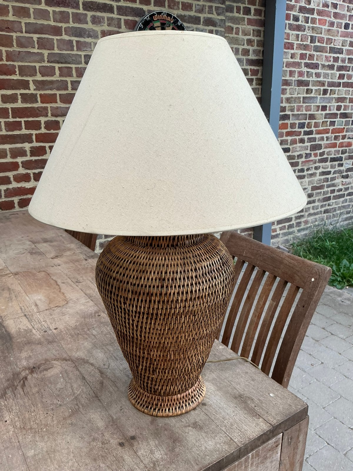 Mooie lamp met rieten voet., Ophalen, Gebruikt, Tafellamp, Overige materialen