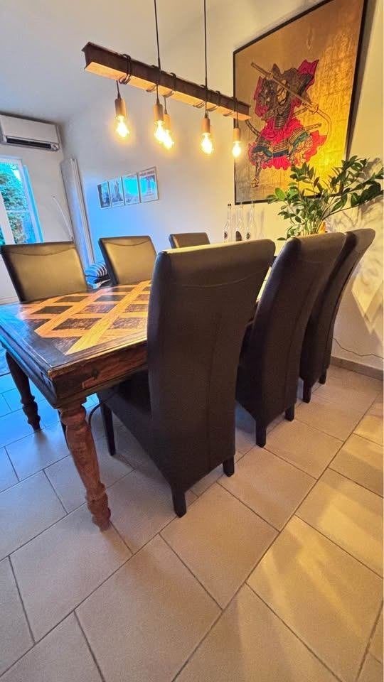 Belle table en bois avec 6 chaises, 150 à 200 cm, Cinq personnes ou plus, Koloniaal, 100 à 150 cm