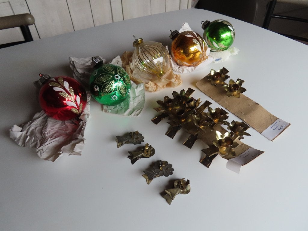 VINTAGE KERSTBALLEN EN KAARSHOUDERS, Antiek en Kunst, Ophalen of Verzenden