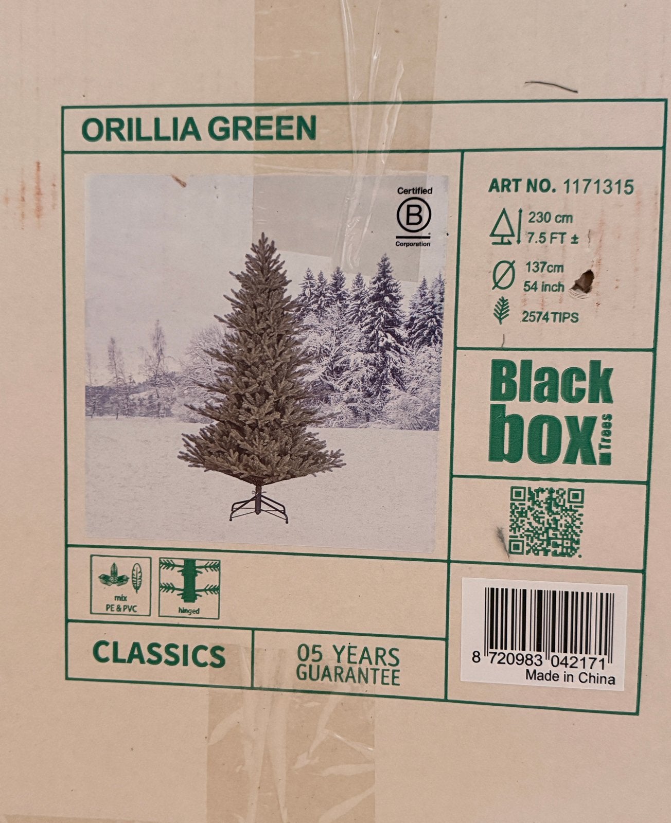 Kunst kerstboom - Orillia Green H 230 cm, Diversen, Ophalen, Zo goed als nieuw