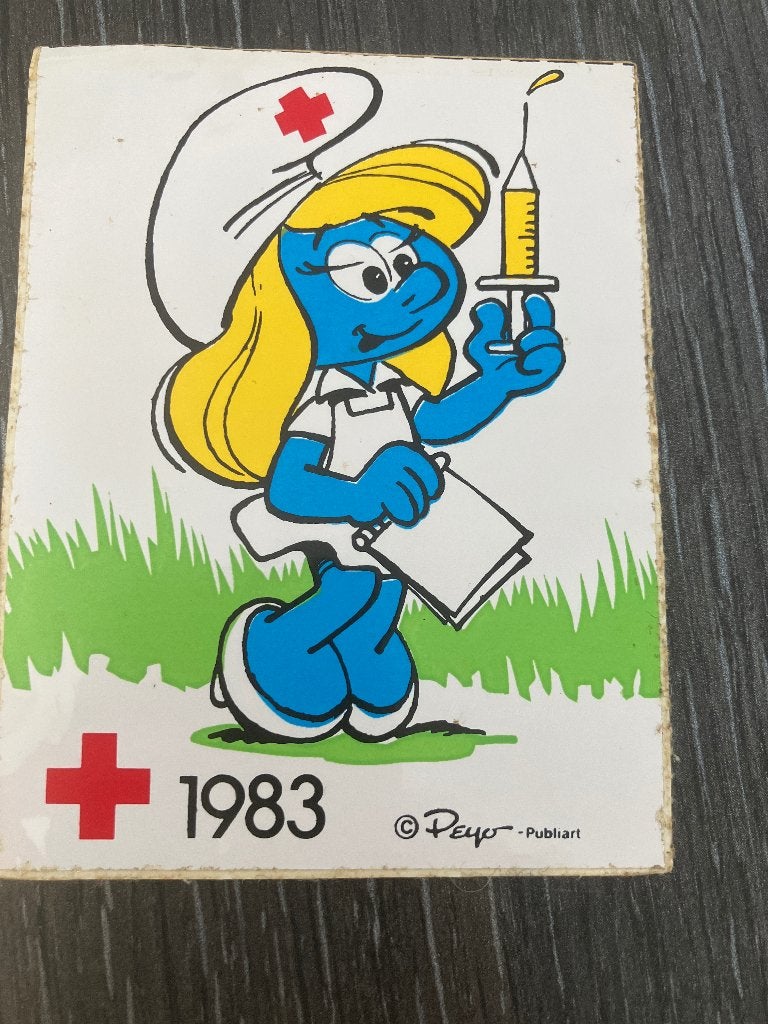 2 Stickers rode kruis 1983, Ophalen of Verzenden, Zo goed als nieuw, Strip of Tekenfilm