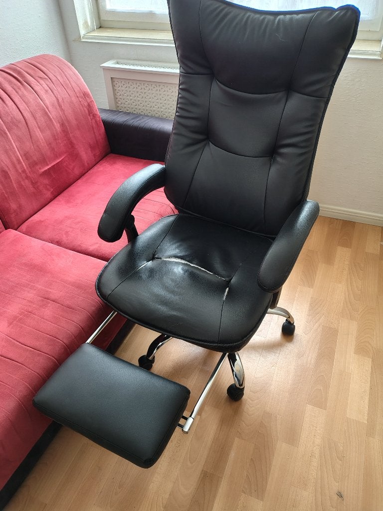 Fauteuil de bureau simili-cuir noir avec repose pied, Enlèvement, Utilisé, Noir, Chaise de bureau