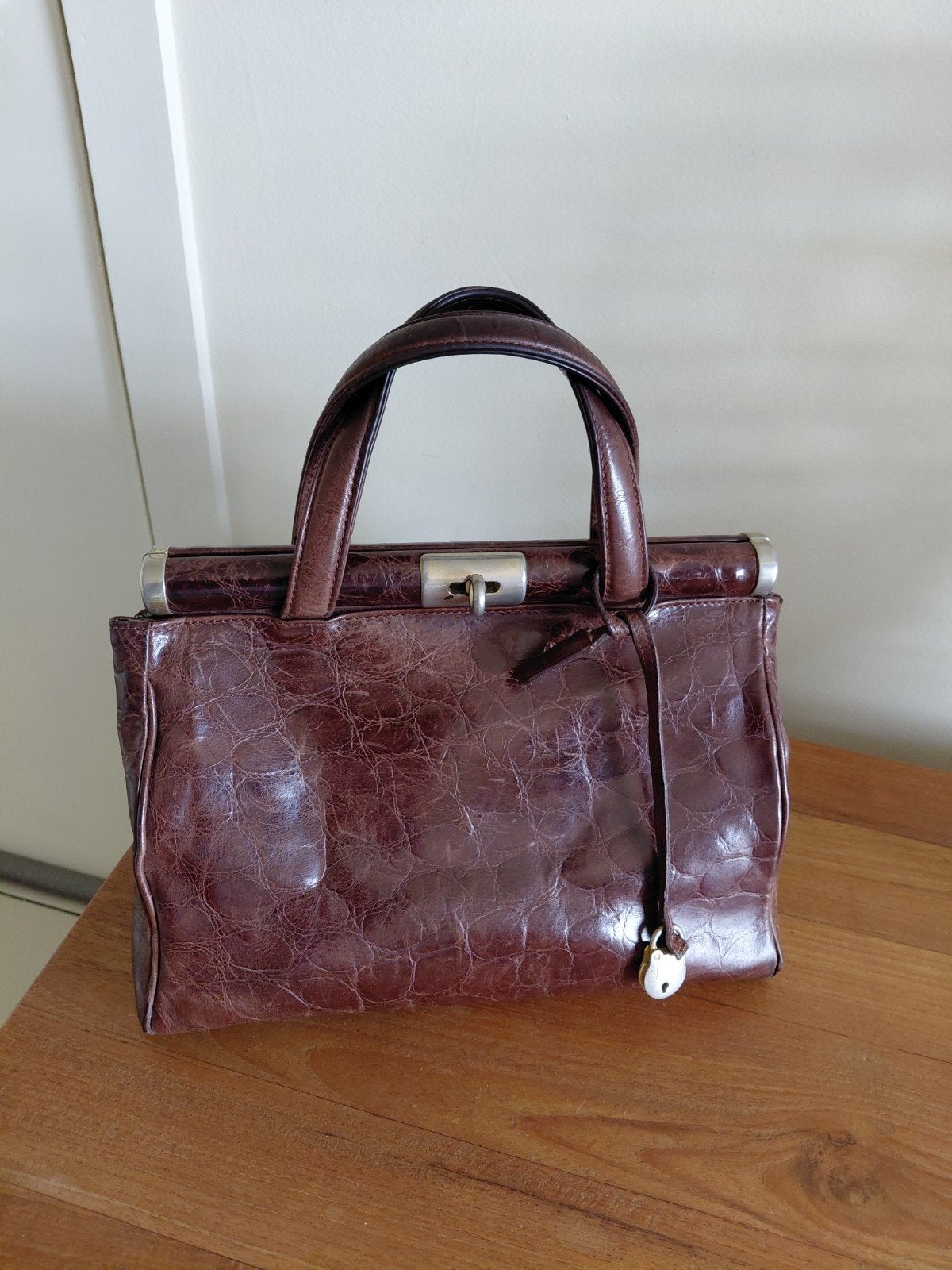 Lederen handtas, Handtassen en Accessoires, Tassen | Damestassen, Ophalen of Verzenden, Handtas