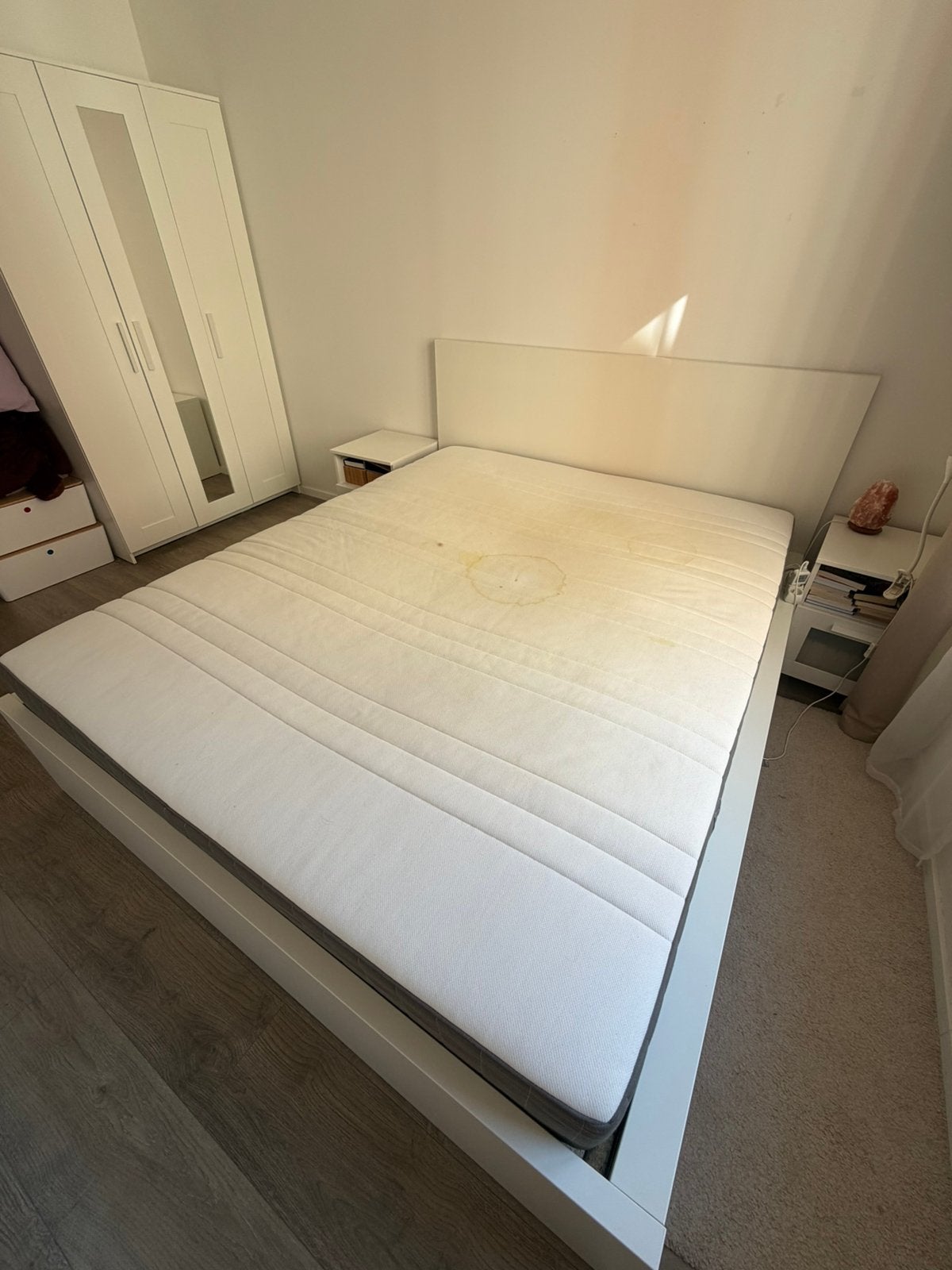Malmbed 160x200, Huis en Inrichting, Slaapkamer | Bedden, Ophalen, Gebruikt, Wit, Tweepersoons
