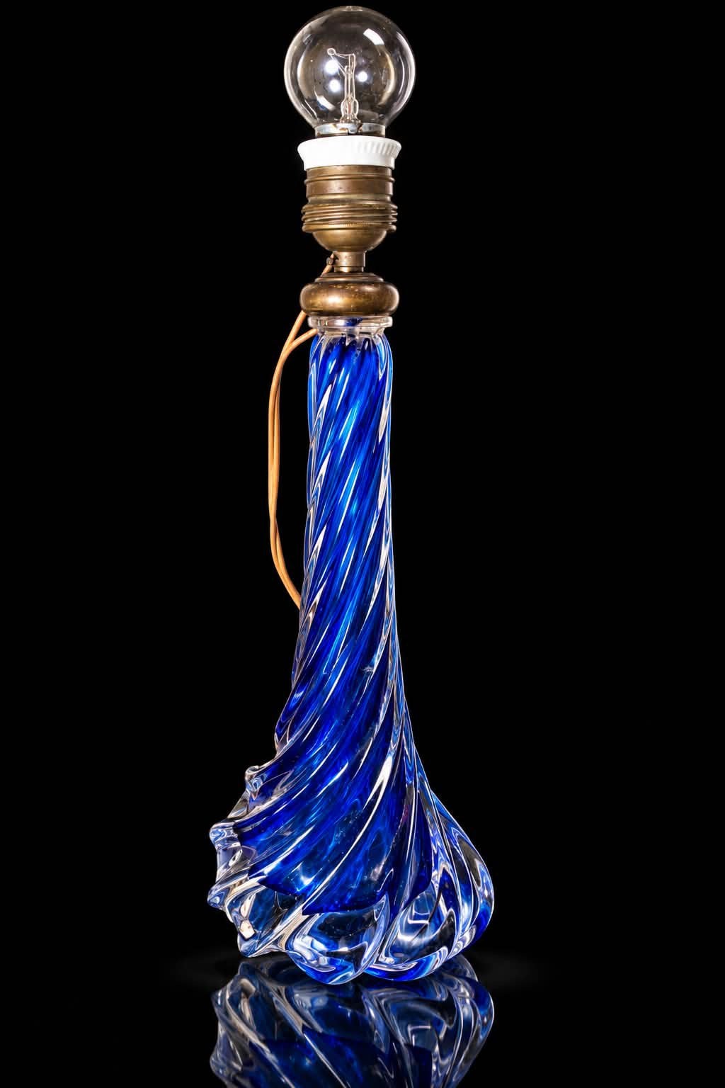 Blauwe vintage tafellamp Val Saint Lambert, Antiek en Kunst, Ophalen of Verzenden