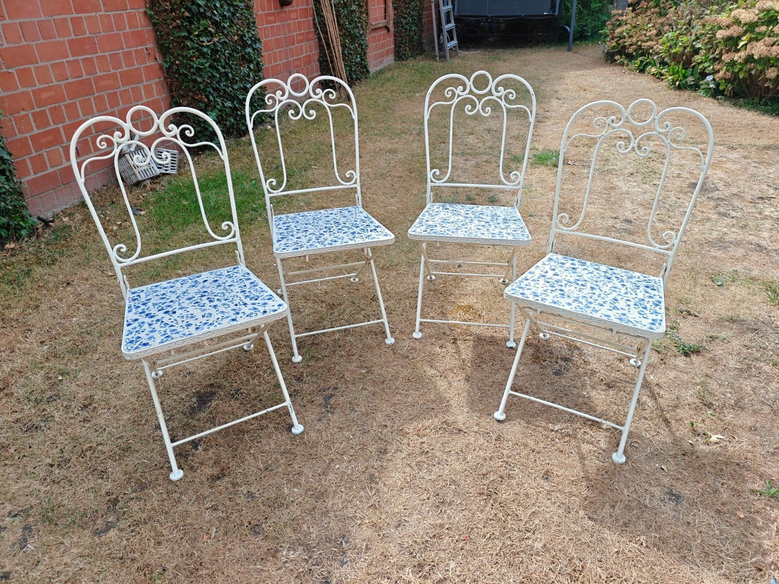 4 brocante tuinstoelen, opklapbaar, Tuin en Terras, Tuinstoelen, Ophalen, Gebruikt, Metaal, Inklapbaar