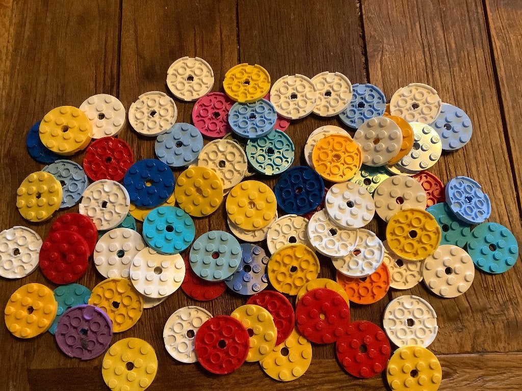 Lego ronde plaatjes 4x4 - 81 stuks / 95-80, Ophalen of Verzenden, Zo goed als nieuw, Losse stenen, Lego