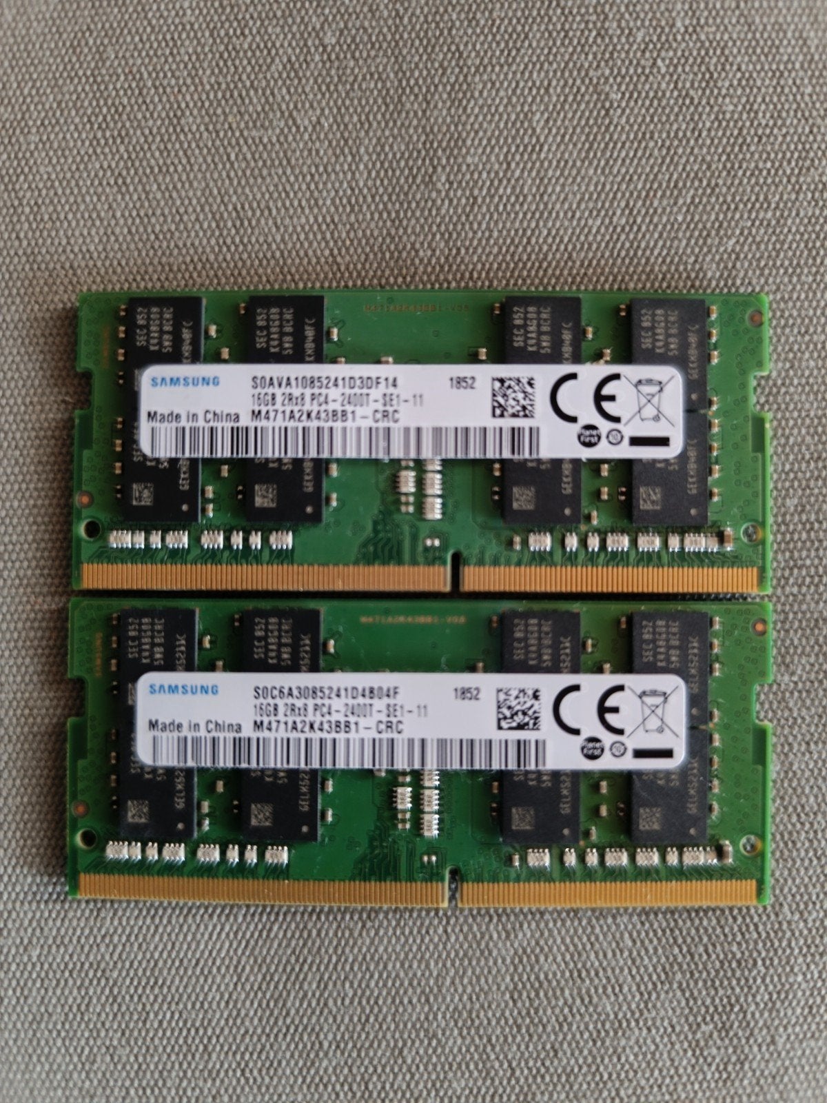 SAMSUNG DDR4 32GB (2x 16GB) 2Rx8 PC-4 2400MHZ RAM memory, DDR4, 2400MHZ, Ophalen of Verzenden, Zo goed als nieuw