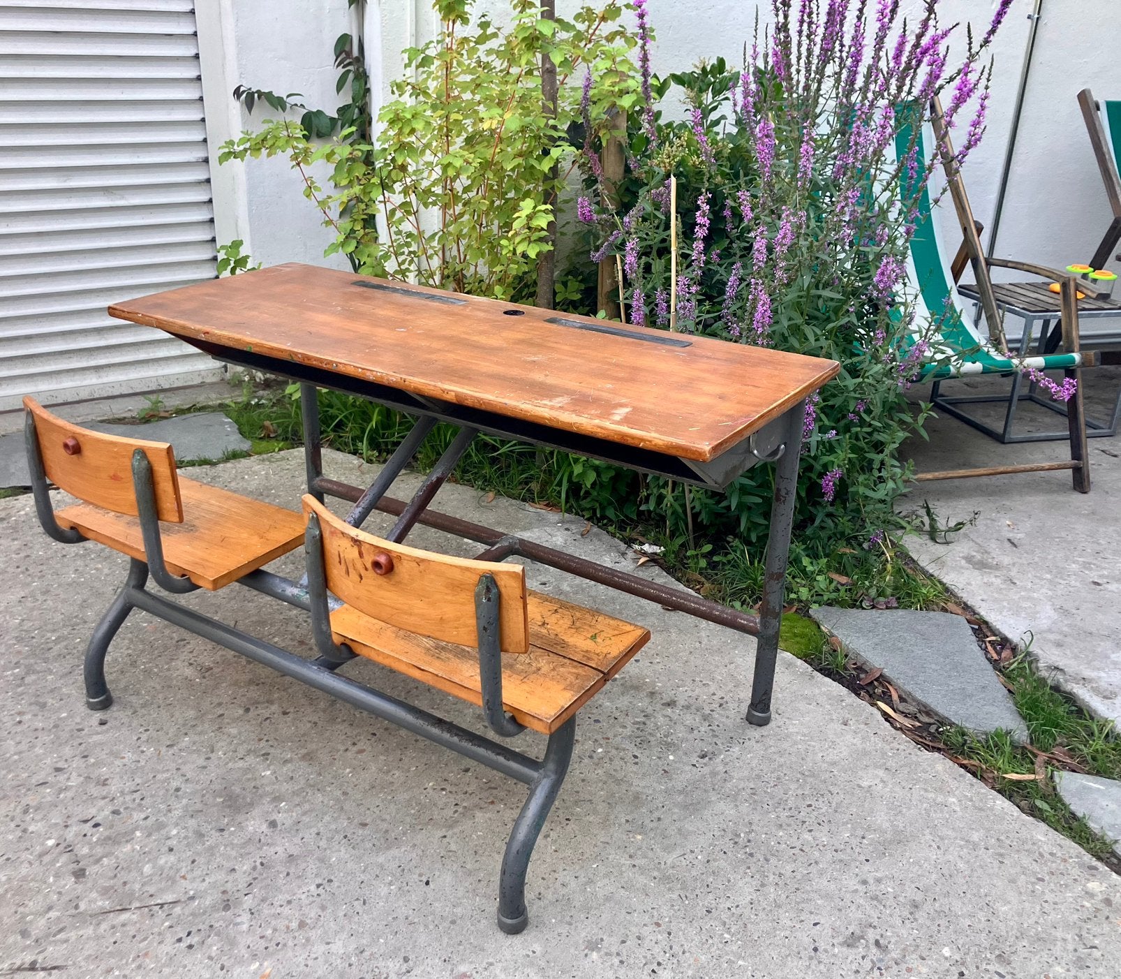 Vintage schoolbankje, Ophalen, Gebruikt, Tafel(s) en Stoel(en)