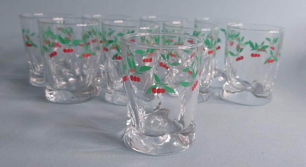 Vintage glazen krieken, Enlèvement, Comme neuf, Verres et Verres à shot