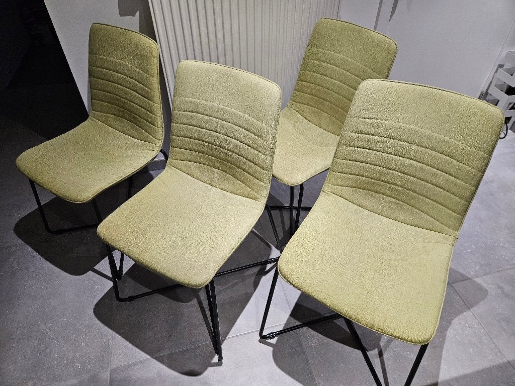 Set van 4 groene stoffen stoelen, Ophalen, Gebruikt, Overige kleuren, Metaal