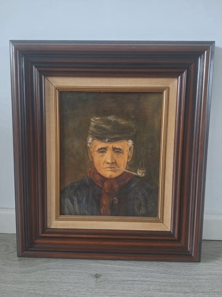 Olieverfschilderij op doek: Portret van een pijprokende man, Antiek en Kunst, Kunst | Schilderijen | Klassiek, Doek, Portret of Personen