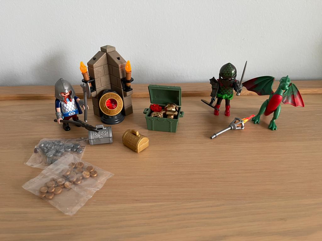 Playmobil Knights bewaker van de schat en ridder met draak, Kinderen en Baby's, Speelgoed | Playmobil, Ophalen of Verzenden, Zo goed als nieuw