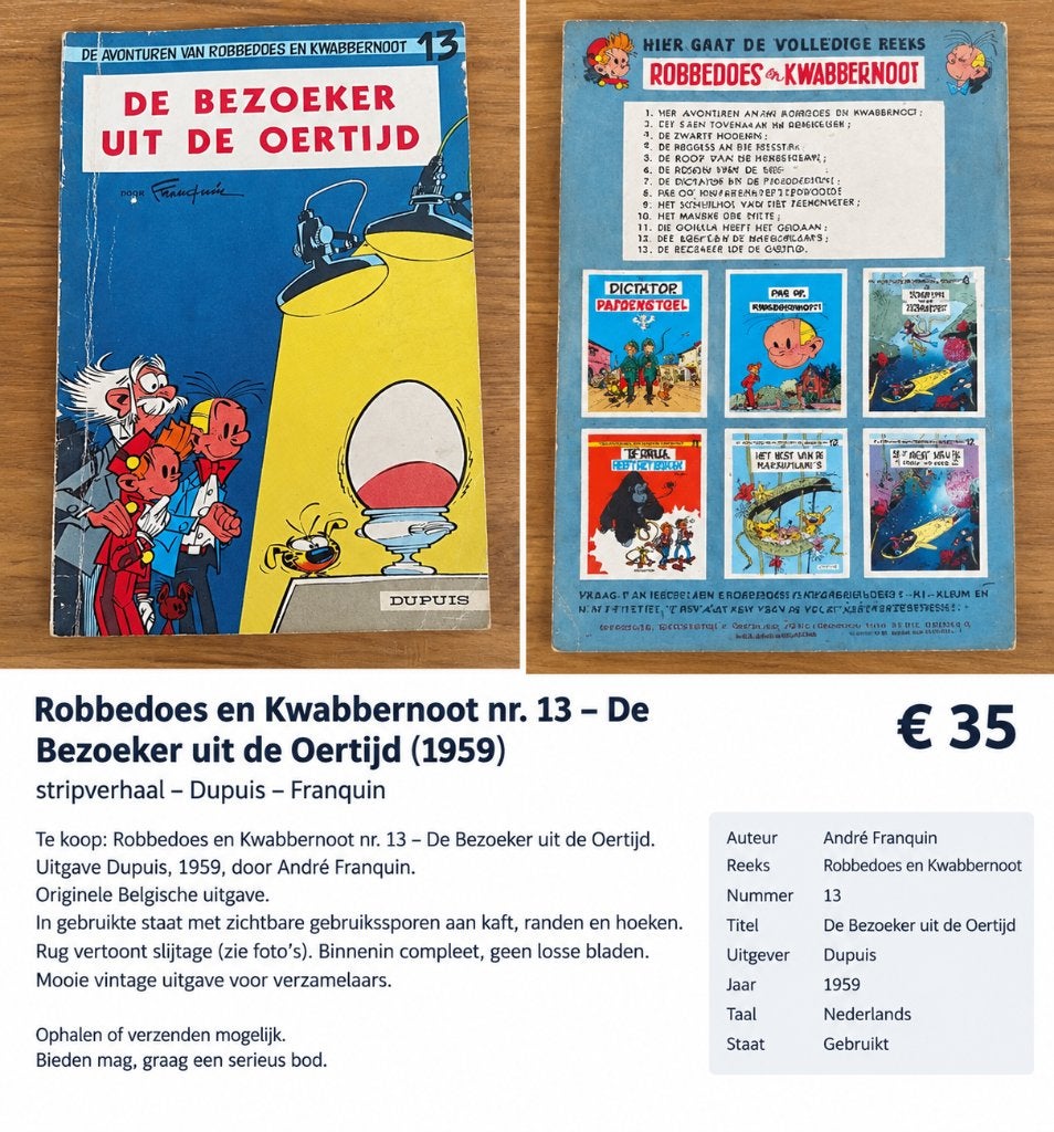 Robbedoes en Kwabbernoot nr. 13 – De Bezoeker uit de Oertijd, Gelezen, Eén stripboek, Ophalen of Verzenden, FRANQUIN