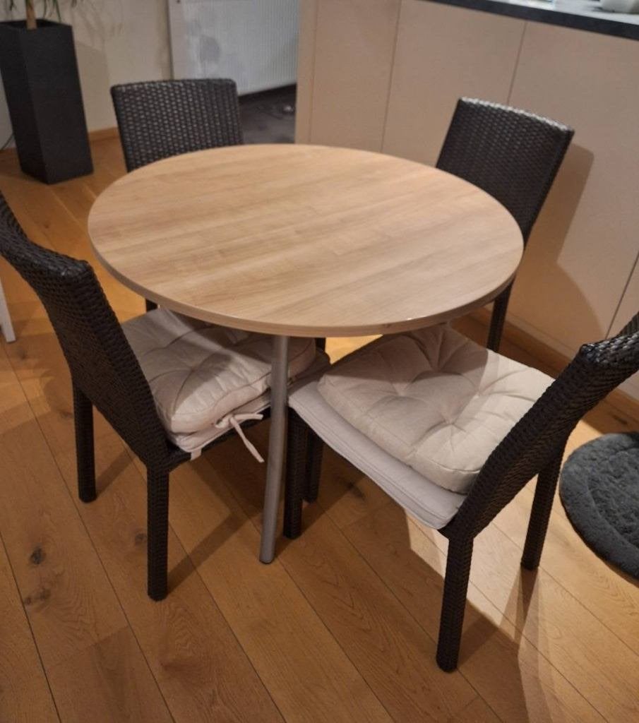Tafel + 4 stoelen in perfecte staat!, Ophalen, Gebruikt, Rond, 50 tot 100 cm