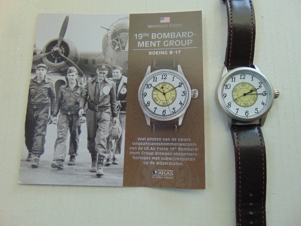 Montre Pilote Boeing B17 -19e groupe de bombardement - WO II, Montre-bracelet, Autres marques, Enlèvement ou Envoi, Cuir