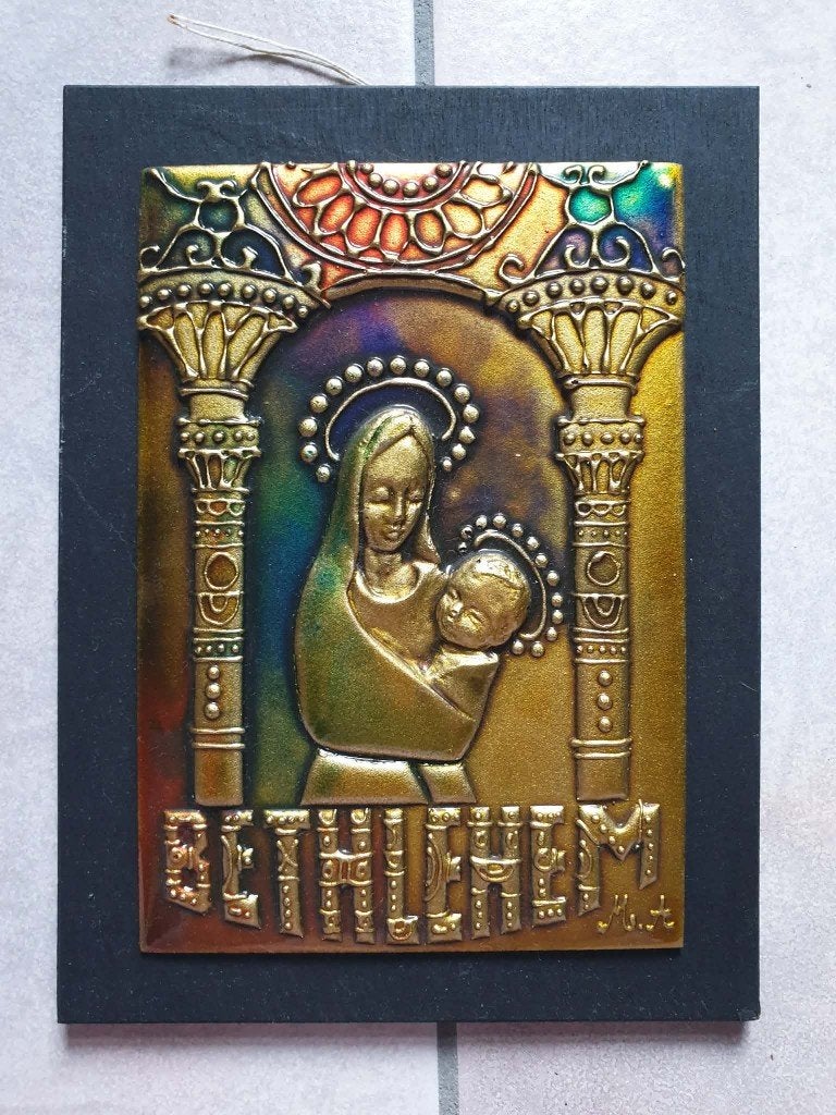 Wandbord Bethlehem Maria Jezus Kleurrijk Artiest M.A., Antiek en Kunst, Ophalen