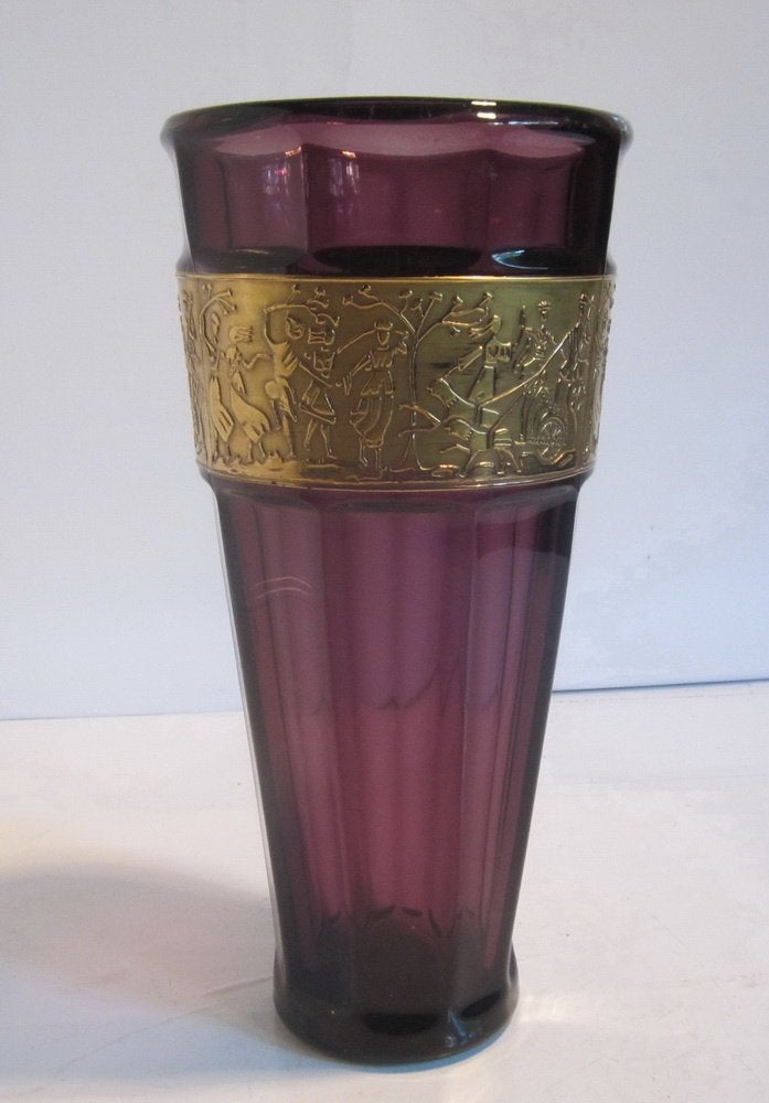 Art deco Moser Karlsbad vaas, amethist, gouden fries,ca 1920, Antiek en Kunst, Verzenden