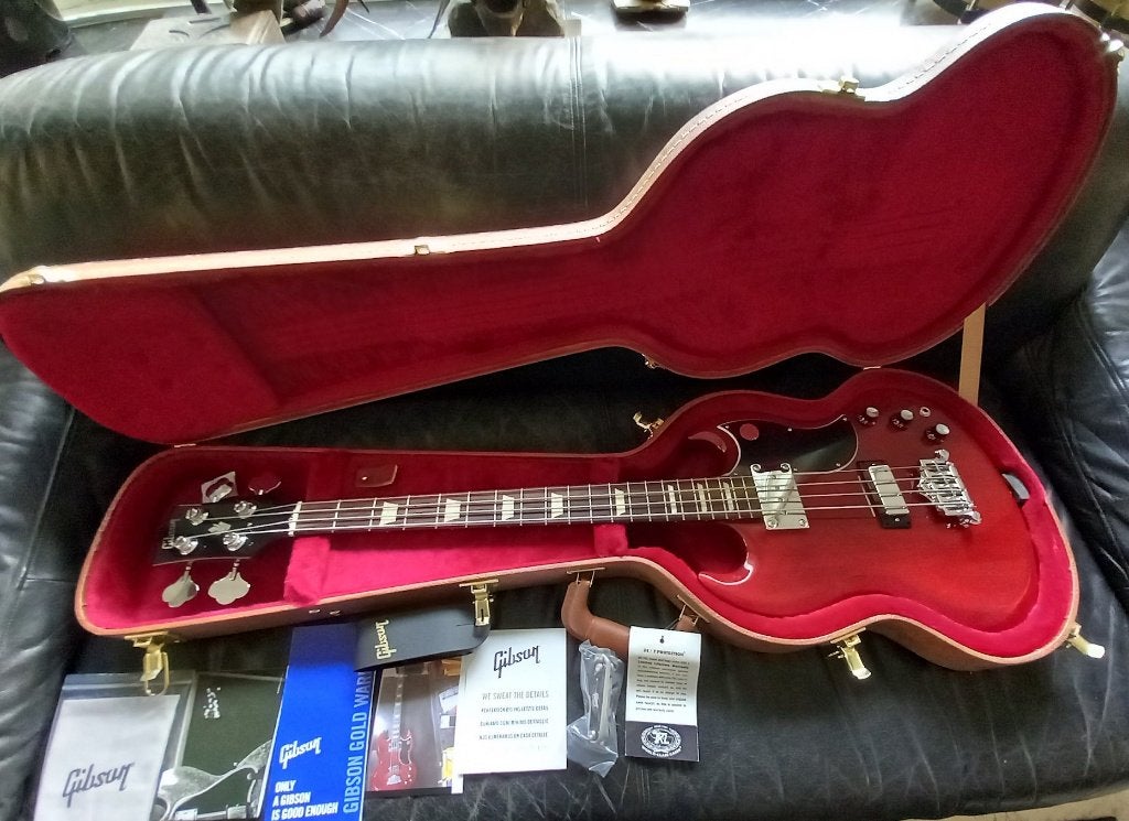 Neuve (2) : Gibson SG USA Bass Ebony & Cherry never played, Muziek en Instrumenten, Snaarinstrumenten | Gitaren | Bas, Ophalen of Verzenden