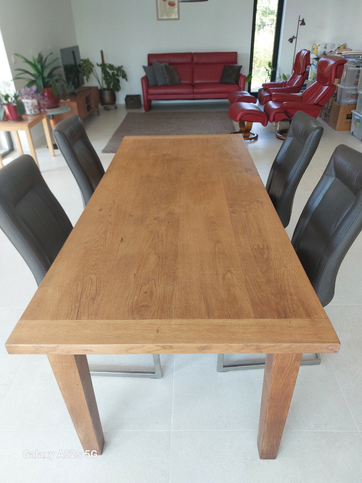 Massief  eiken tafel, Eikenhout, 200 cm of meer, Zo goed als nieuw, Vijf personen of meer