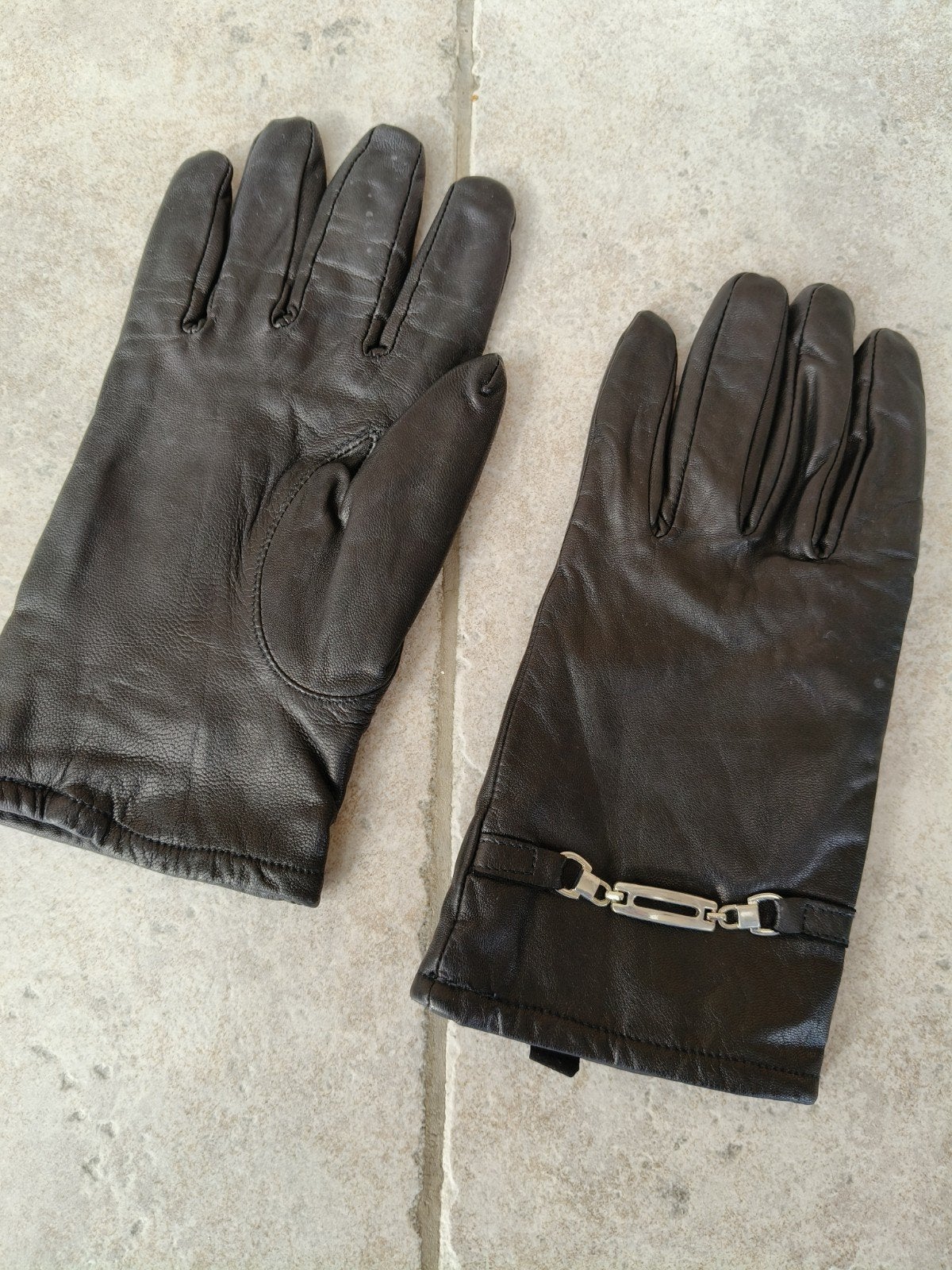 gants en cuir noir taille 8.5, Enlèvement, Gants