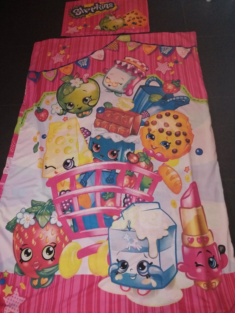 Dekbedovertrek Shopkins met grote decoratiestickers, Huis en Inrichting, Slaapkamer | Beddengoed, Ophalen, Eenpersoons, Dekbedovertrek