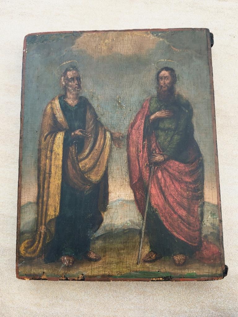 Icône de Saint Pierre et Paul les Apôtres. XIXe siècle., Antiquités & Art, Antiquités | Objets religieux, Enlèvement ou Envoi