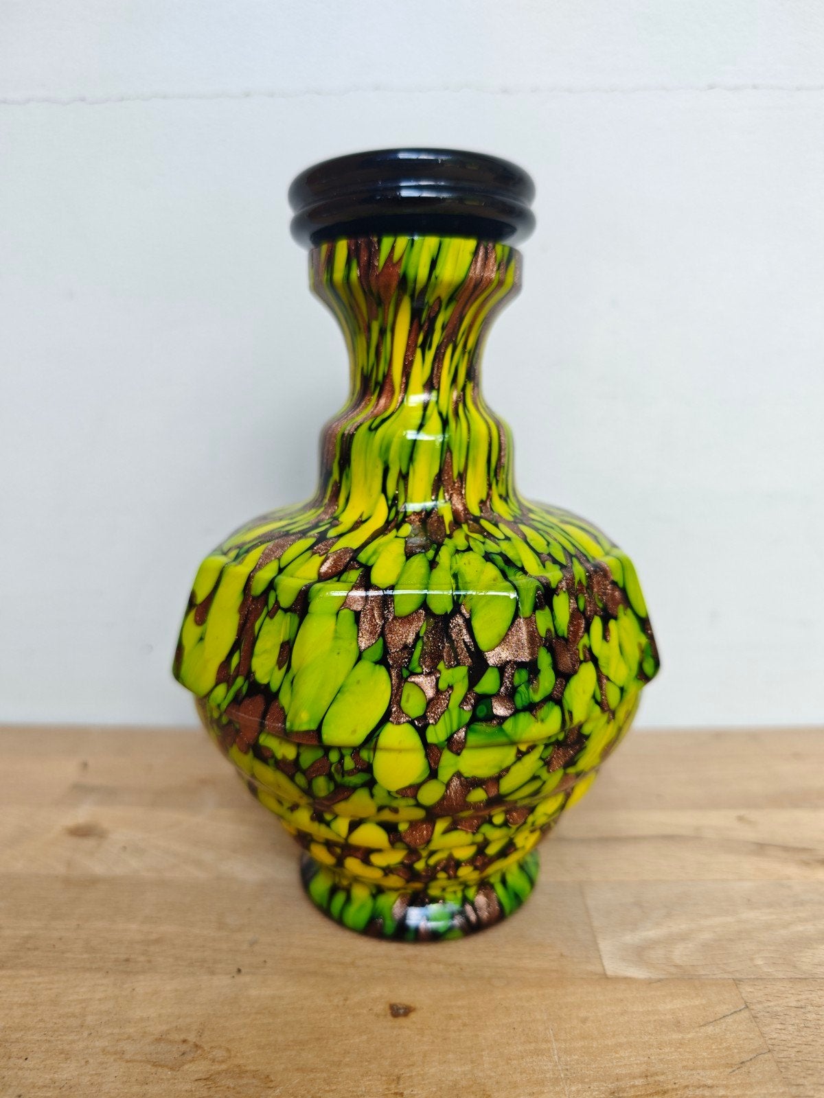 Vintage Bohemian splatter glass bottle, Ophalen of Verzenden