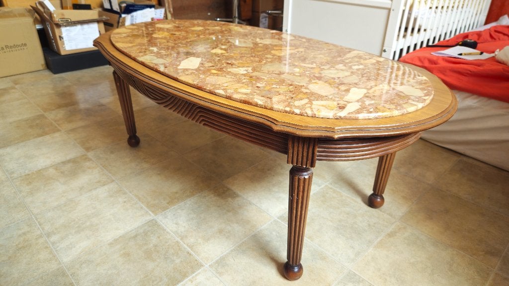 Vintage salontafel van steen op hout, Antiek en Kunst, Ophalen