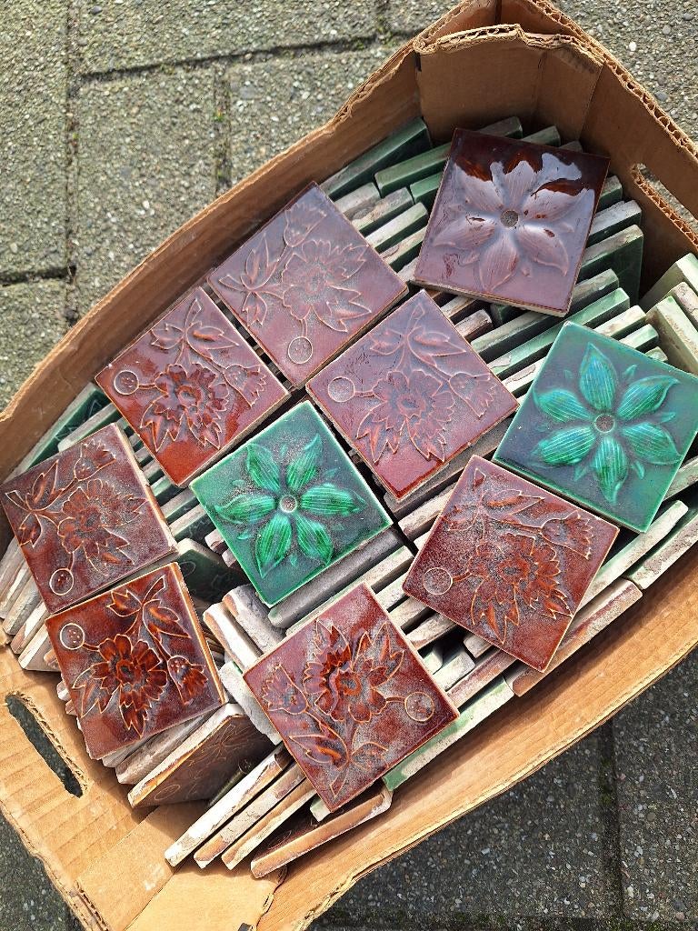 Art nouveau tegeltjes, groen/bruin, Ophalen