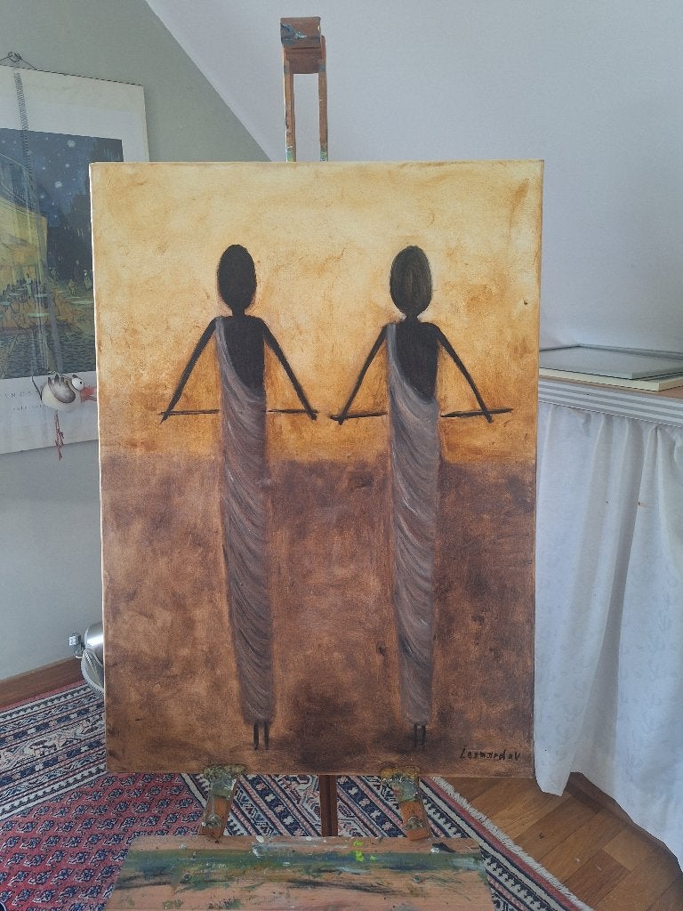 Schilderij olie op doek: Zwarte Krijgers, Doek, Portret of Personen, Expressionistisch, Ophalen of Verzenden
