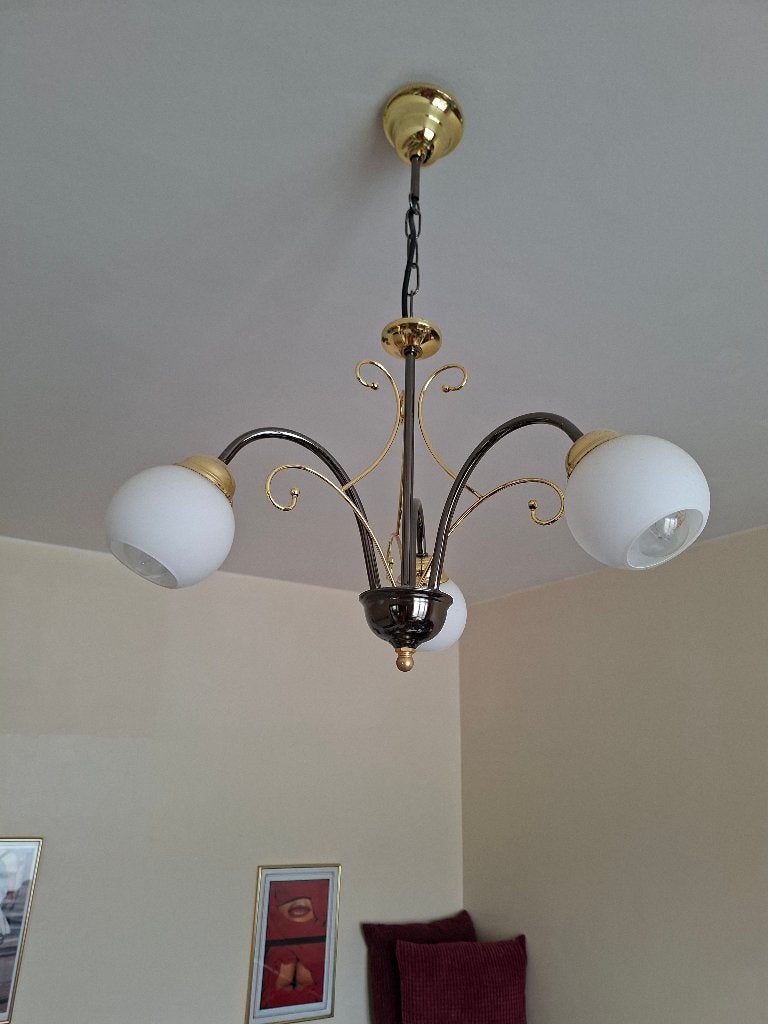 Lampe rustique 3 branches, Enlèvement, Comme neuf, Verre, E27 (grand)