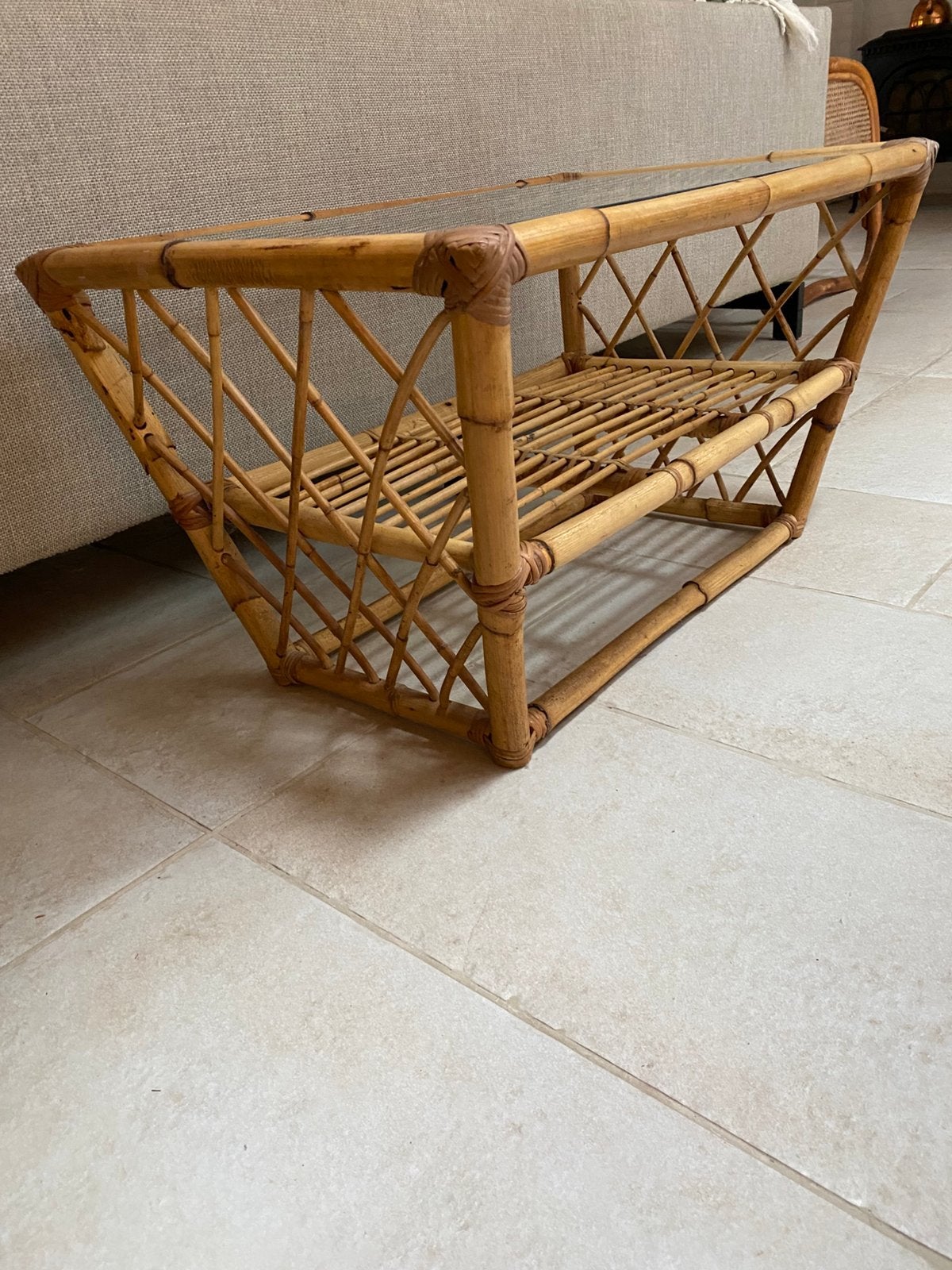Belle table basse en rotin, Maison & Meubles, Enlèvement ou Envoi, Utilisé