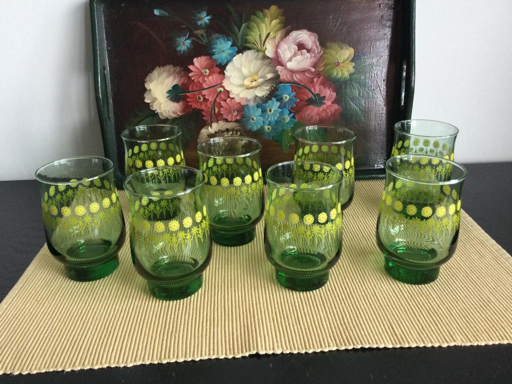 Vintage groene waterglazen, Ophalen of Verzenden