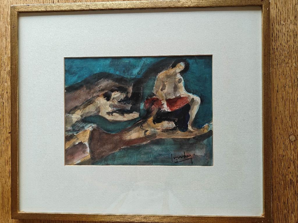 Charles Couhayne, Trois figures humaines, aquarelle et encre, Antiquités & Art, Enlèvement