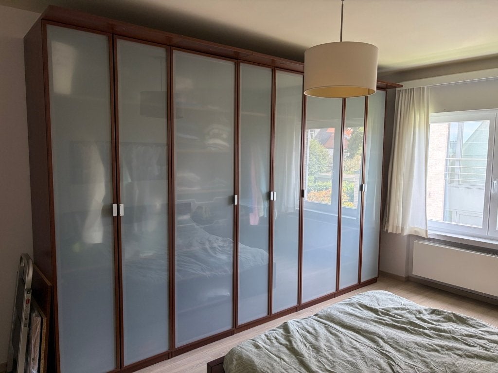 Grote kleerkast (3m60) en bed (160x200) - Donkerbruin, Enlèvement, Utilisé, Deux personnes, Strak modern