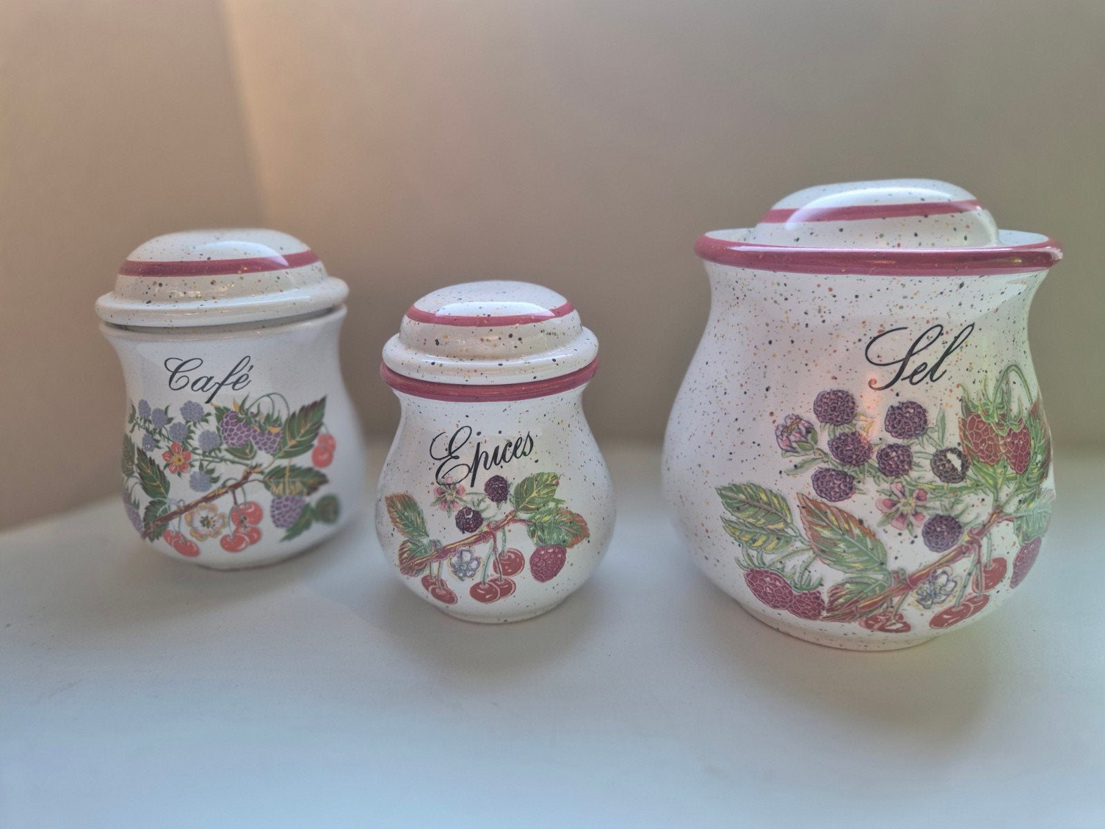 Vintage keramische voorraadpotten set 3 stuks – Sel Café Ép, Antiquités & Art, Antiquités | Céramique & Poterie, Enlèvement ou Envoi