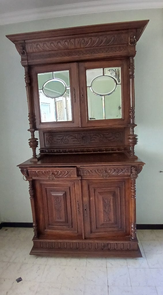 Buffet 2 corps style Henry 2 chêne foncé, Henry 2, Avec tiroir(s), Comme neuf, 100 à 150 cm