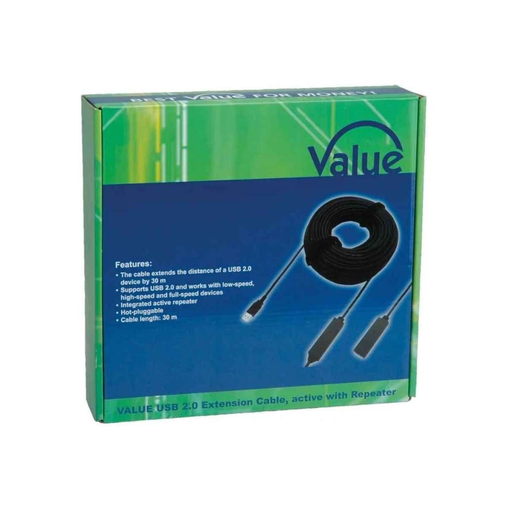 VALUE 12991111-5 Câble USB 2.0 Actif Noir 30M, Envoi, Neuf