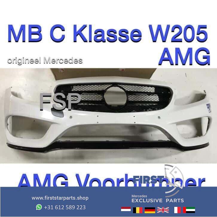 W205 AMG Voorbumper Mercedes C Klasse 2018 wit + onderlip MB, Utilisé, -, Avant, -