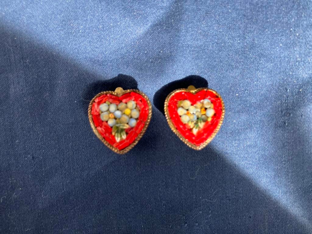 Boucles d'oreilles vintage en micro mosaïque, Enlèvement, Comme neuf