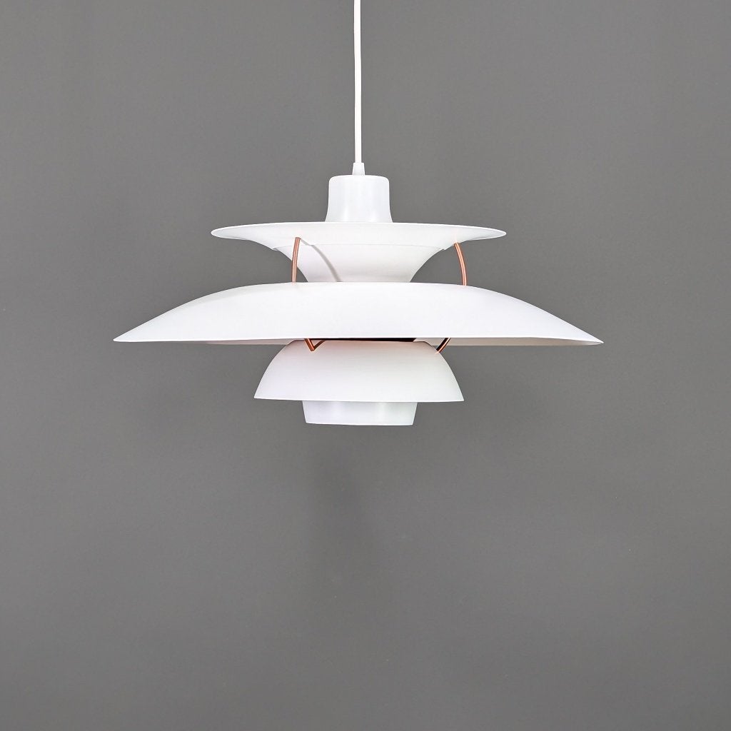 Lampe Louis Poulsen PH 5 - blanche avec cuivre - Ø50 cm, Maison & Meubles, Enlèvement ou Envoi, Métal, Comme neuf, E27 (grand)