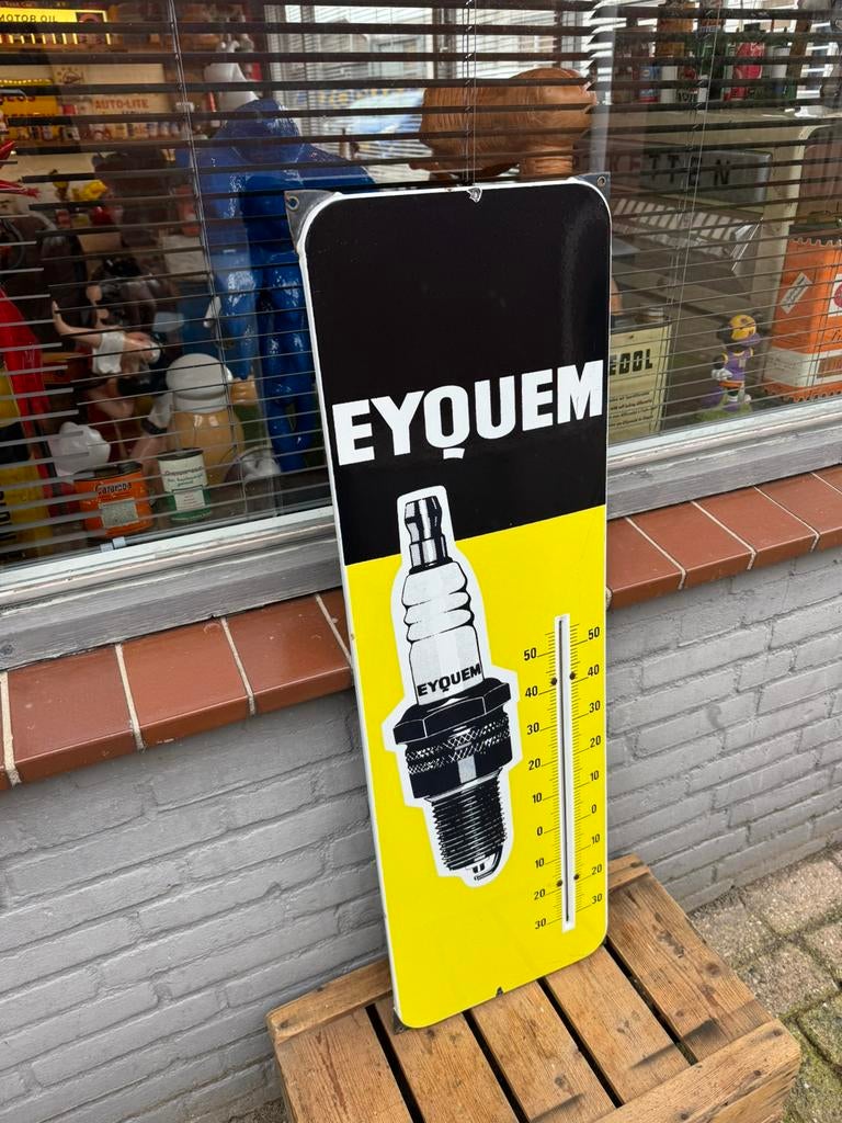 Eyquem emaille reclame thermometer, Ophalen, Gebruikt, Reclamebord