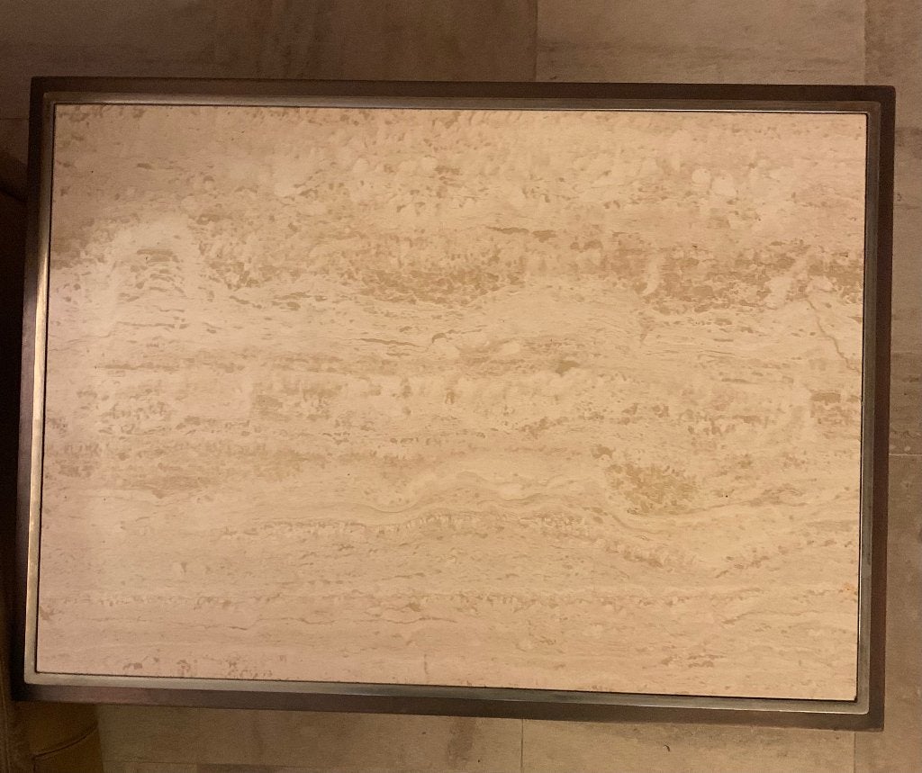 Vintage bijzettafel met natuurstenen blad – jaren 70/80, Ophalen, Gebruikt, 50 tot 100 cm, Vintage bijzettafel– jaren 70/80