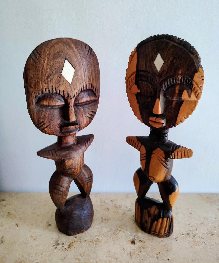 Ghana 2 statuettes fertilité Ashanti Akuaba avc incrustation, Enlèvement ou Envoi