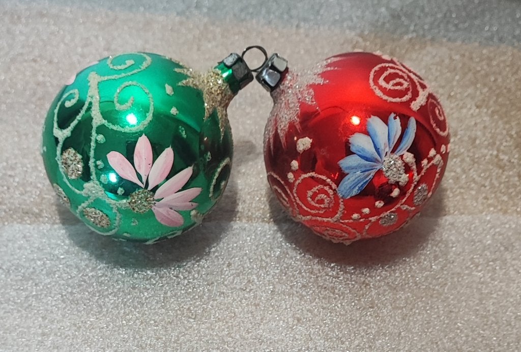 5 grote vintage glazen kerstballen, Diversen, Ophalen of Verzenden, Gebruikt