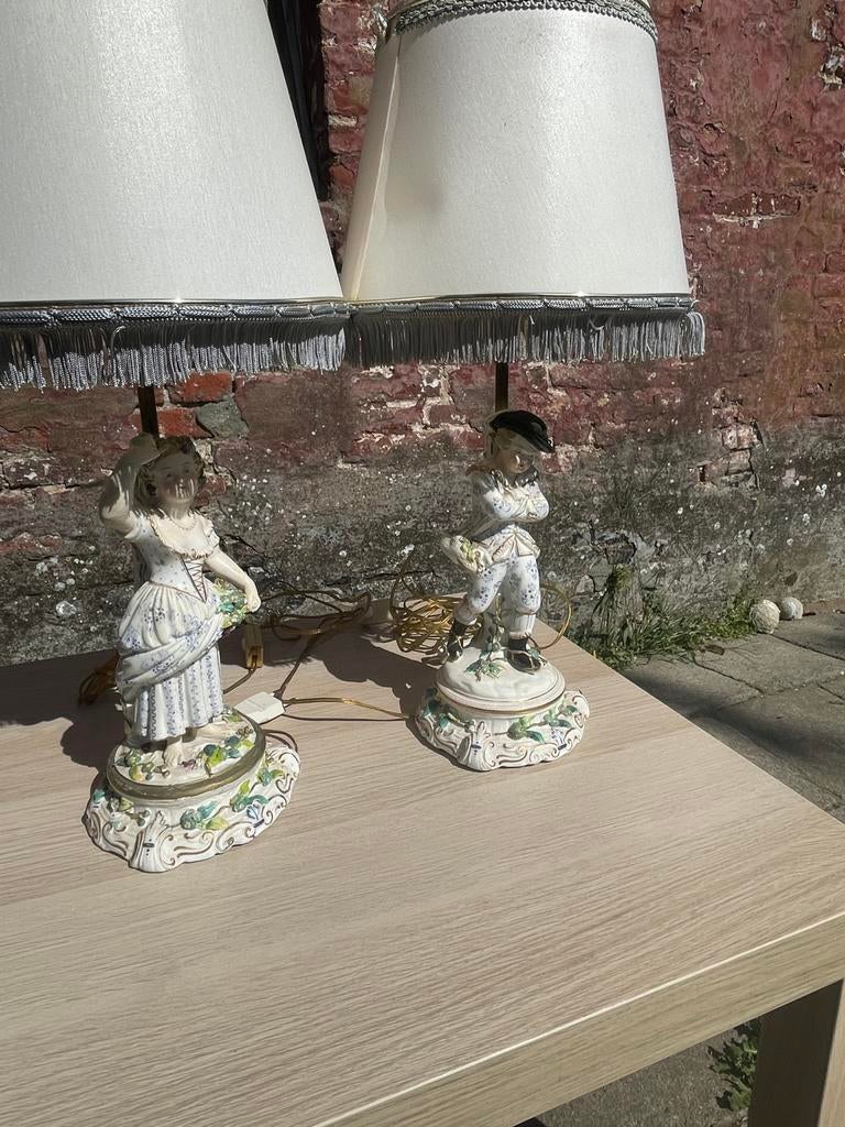Set vintage porseleinen tafellampen met kappen, Enlèvement ou Envoi, Comme neuf