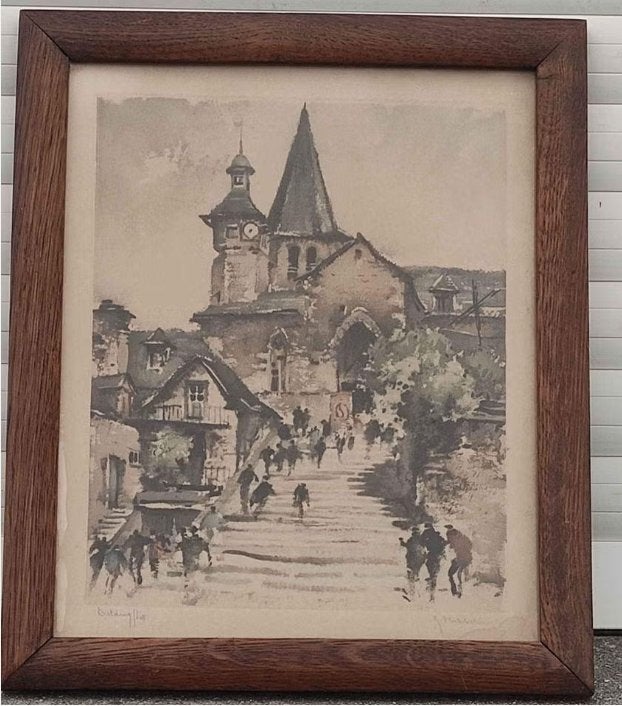 Gravure Estaing lot signe Roger hebbelinck, Antiquités & Art, Enlèvement ou Envoi, Gravure