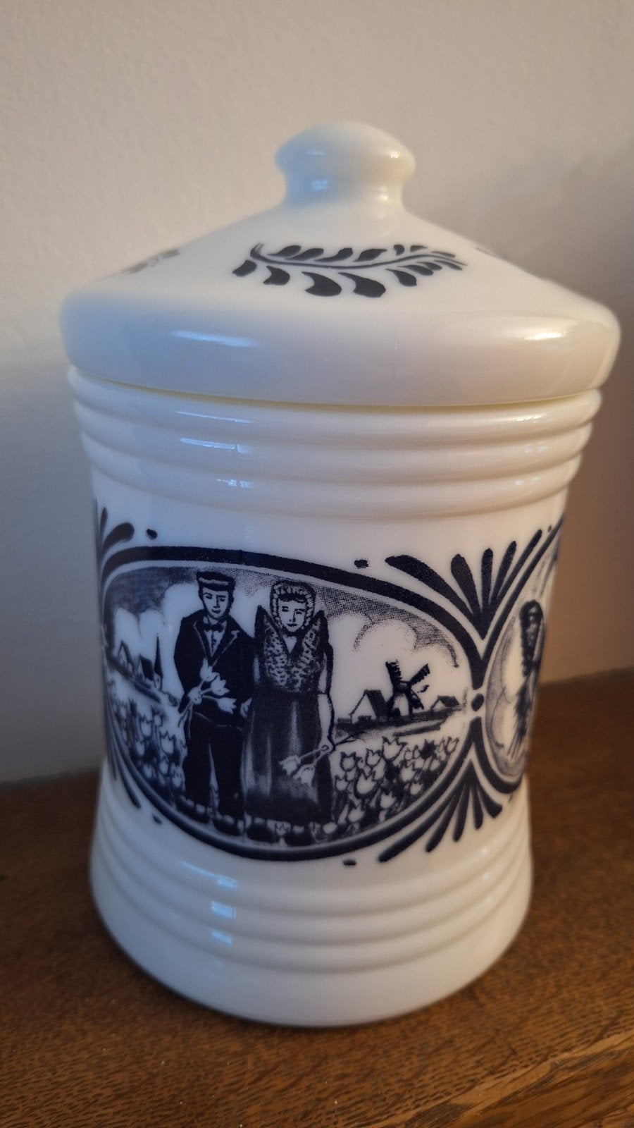 Ancien bocal / pot à café Opaline Vintage "Chat noir"